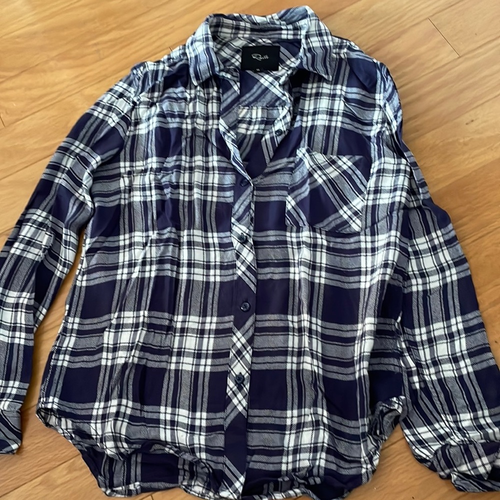 Rails. Navy and white checked button down shirt. XS.